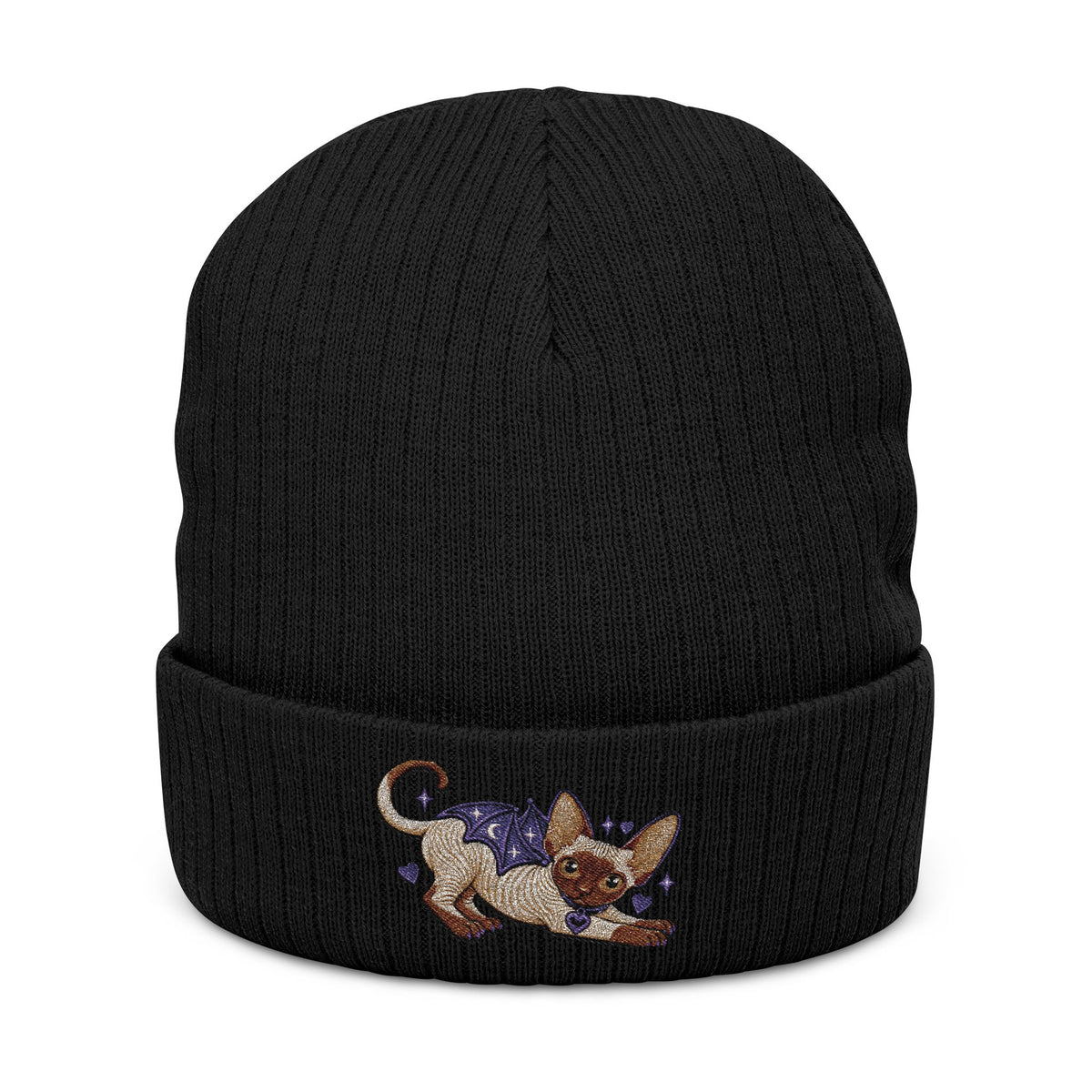 ECHO THE BAT CAT RIBBED KNIT BEANIE (EMBROIDERY)